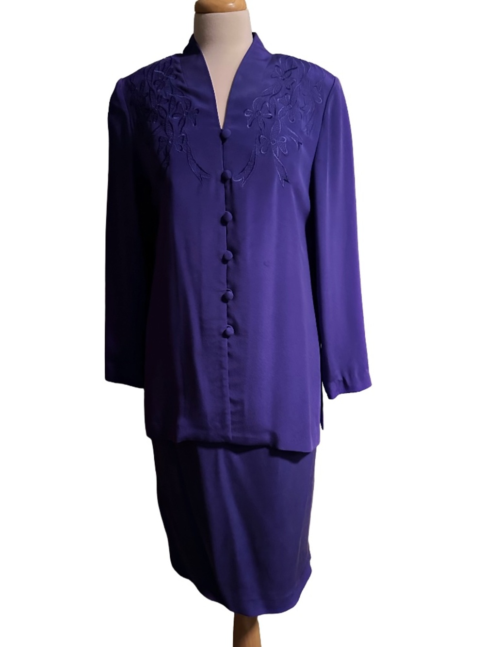 VTG Adrianna Papell Grape Purple 100% Silk 2-Piece Skirt Set Dress Size 6